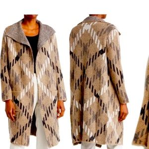 Joseph A Pixel Grid Womens Beige Long Sweater Cardigan